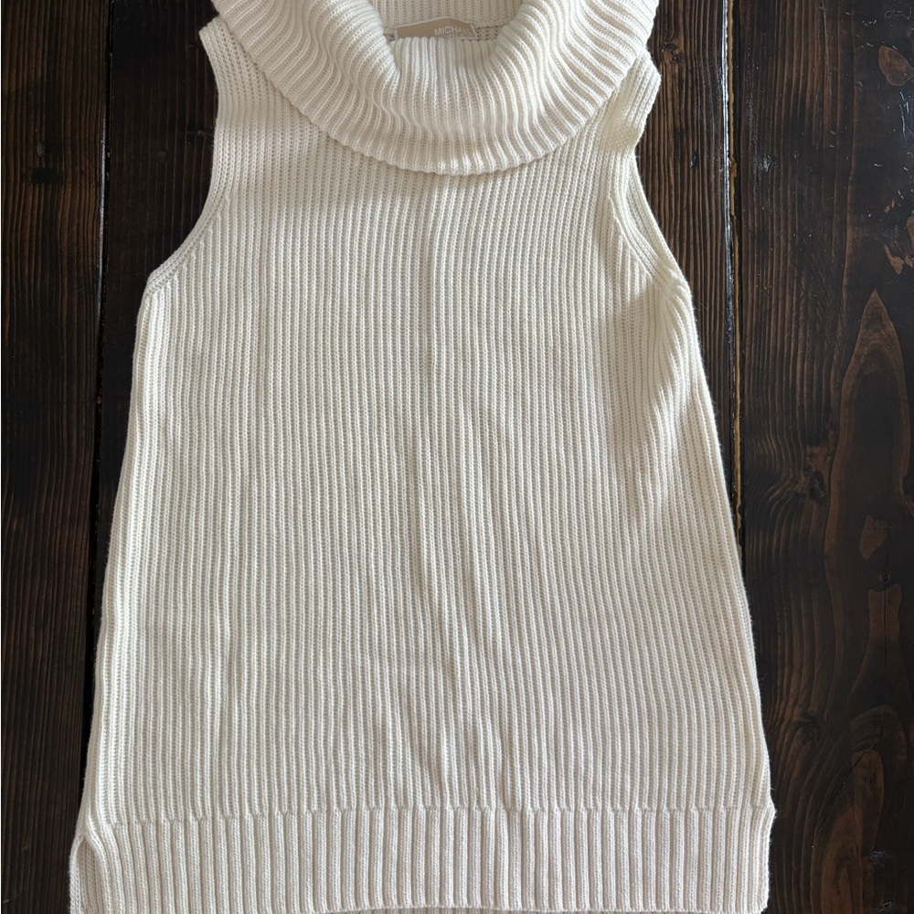 Michael Kors Cream Ribbed Knit Turtleneck Sweater